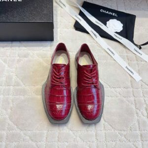 Chanel Lace-up Crocodile Embossed Patent Calfskin Shoes