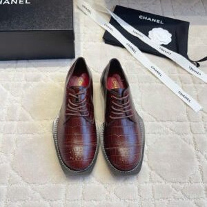 Chanel Lace-up Crocodile Embossed Patent Calfskin Shoes