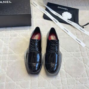 Chanel Lace-up Crocodile Embossed Patent Calfskin Shoes