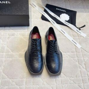 Chanel Lace-up Crocodile Embossed Patent Calfskin Shoes