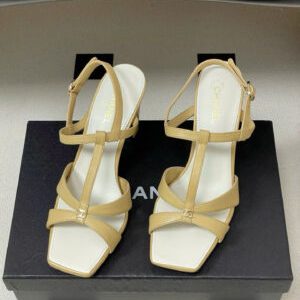 Chanel Laminated Calfskin Block Heel Sandals 9cm