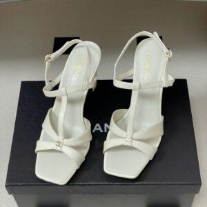 Chanel Laminated Calfskin Block Heel Sandals 9cm