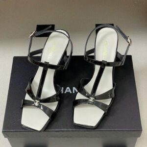 Chanel Laminated Calfskin Block Heel Sandals 9cm