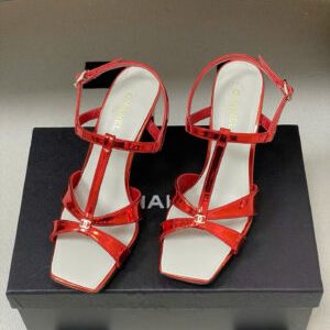 Chanel Laminated Calfskin Block Heel Sandals 9cm