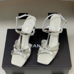 Chanel Laminated Calfskin Block Heel Sandals 9cm
