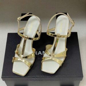Chanel Laminated Calfskin Block Heel Sandals 9cm