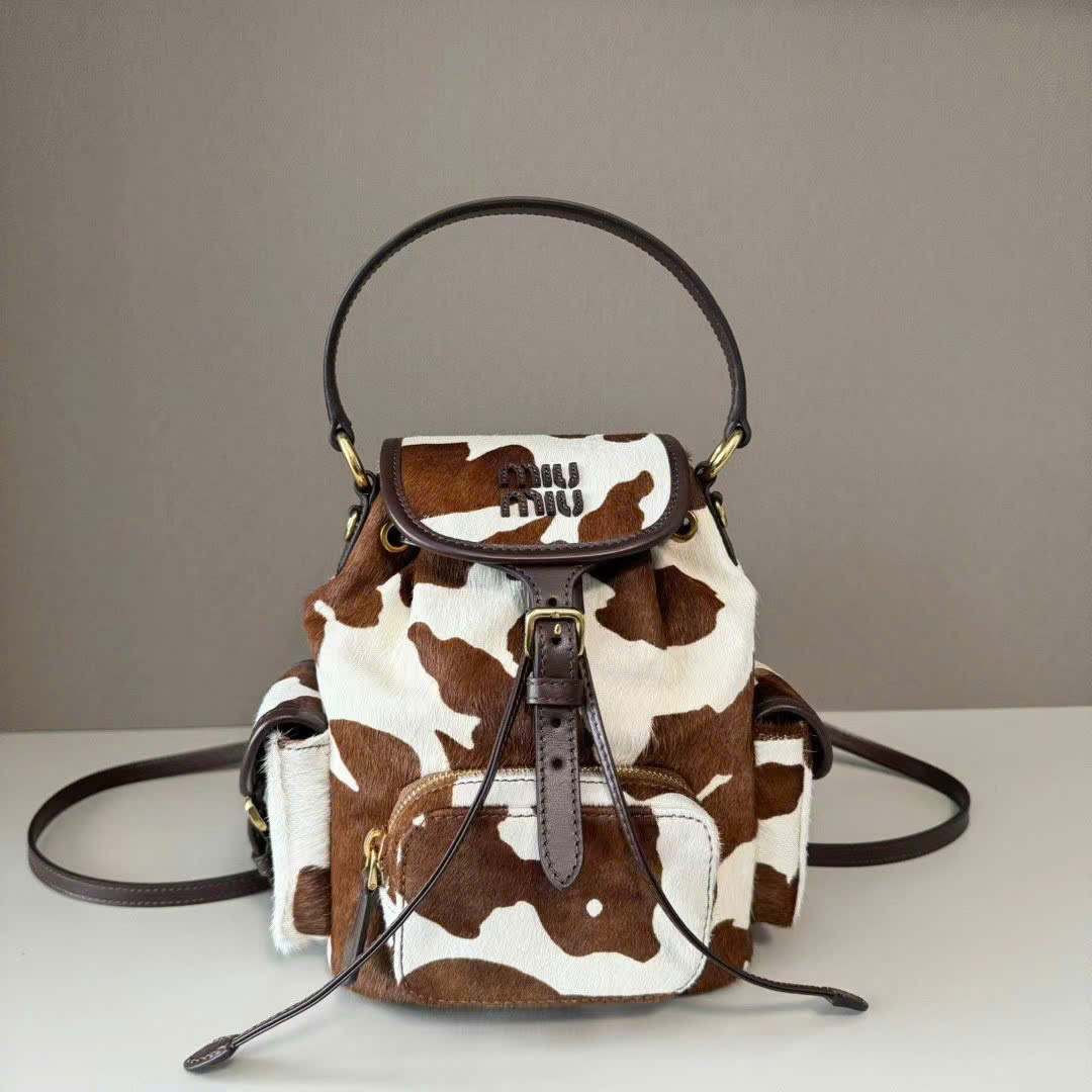 Miumiu Canvas And Leather Backpack 5BZ043