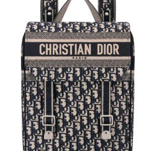 Christian Dior Backpack in blue Dior Oblique embroidered canvas Dark Blue