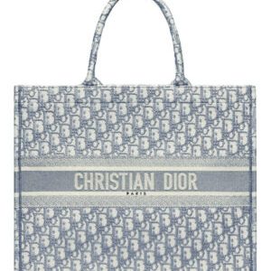 Christian Dior Book Tote With Dior Oblique Embroidery Gray