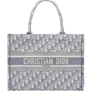 Christian Dior Small Book Tote With Dior Oblique Embroidery Gray
