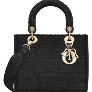 Christian Dior Medium Lady D-lite Embroidered Cannage Bag Black