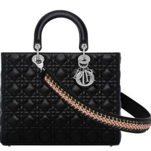 Christian Dior Lady Dior Large Classic Tote Bag With Lambskin Black