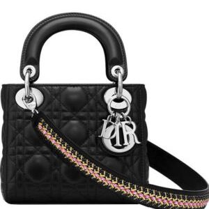 Christian Dior Lady Dior Mini Classic Tote Bag With Lambskin Black