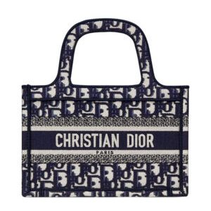 Christian Dior Mini Book Tote Original Dior Oblique Embroidered Canvas Bag Dark Blue