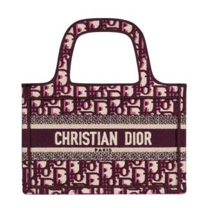 Christian Dior Mini Book Tote Original Dior Oblique Embroidered Canvas Bag Red