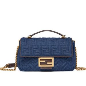 Fendi Baguette Chain Midi Denim Bag 8BR793 Blue