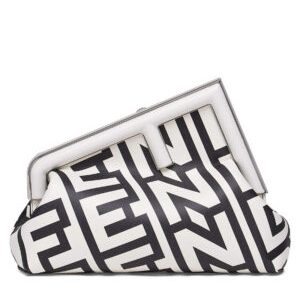 Fendi First Midi Two-tone Printed Nappa Leather Fendi Roma Capsule Bag 8BP137 Black
