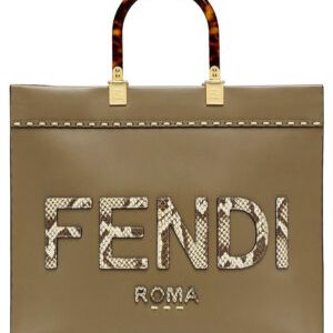Fendi Sunshine Medium Leather And Elaphe Shopper 8BH386 Khaki