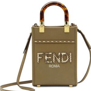 Fendi Mini Sunshine Shopper Leather And Elaphe Bag 8BS051 Khaki
