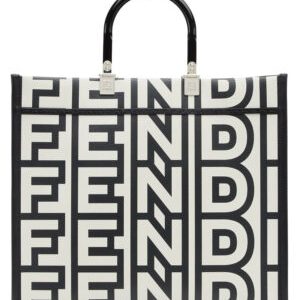 Fendi Sunshine Medium Two-tone printed leather Fendi Roma Capsule Shopper 8BH386 Black