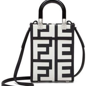 Fendi Mini Sunshine Shopper Two-tone printed leather Fendi Roma Capsule Mini-bag 8BS051 Black
