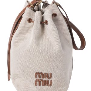 Miumiu Canvas And Leather Bucket Bag 5BE089 Coffee