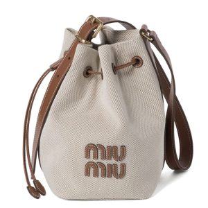 Miumiu Canvas And Leather Bucket Bag 5BE090 Coffee