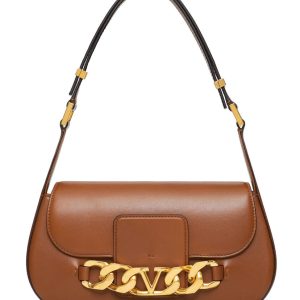 Valentino Vlogo Chain Shoulder Bag In Calfskin Coffee