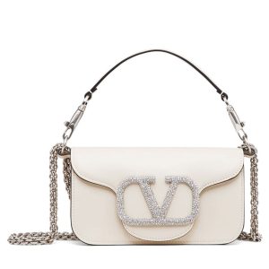Valentino Loco Small Shoulder Bag With Jewel Logo Cream