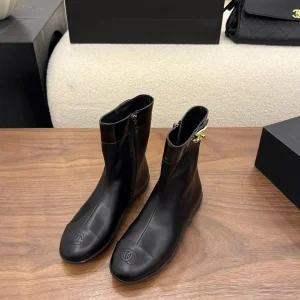 Chanel Ankle Leather Flat Boots