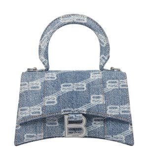 Balenciaga BB Monogram Hourglass XS Denim Tote Blue