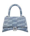 Balenciaga BB Monogram Hourglass Small Bleached Denim Tote Blue