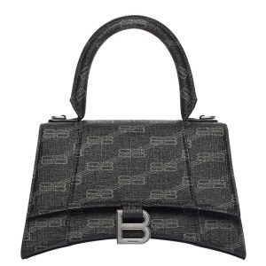 Balenciaga Hourglass Small Handbag BB Monogram Coated Canvas Black