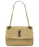 Saint Laurent Niki Medium Chain Bag In Raffia And Leather Apricot