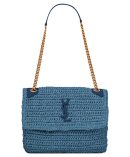 Saint Laurent Niki Medium Chain Bag In Raffia And Leather Blue