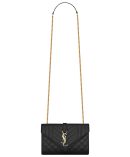Saint Laurent Envelope Small Bag In Mix Quilted Grain De Poudre Embossed Leather Black