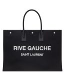 Saint Laurent Rive Gauche Tote Bag In Linen And Leather 499290 Black
