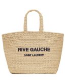 Saint Laurent Rive Gauche Supple Tote Bag In Raffia Crochet Apricot