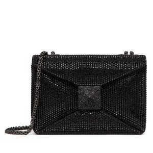 Valentino One Stud Embroidered Bag With Chain Black