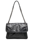 Saint Laurent Niki Medium Shiny Waxy Quilted Shoulder Bag 498894 Black
