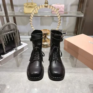 Miu Miu Leather Laced Biker Boot