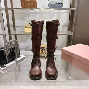 Miu Miu Leather Laced Biker Hight Boot