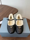Prada Mary Jane Shearling Flat Shoes
