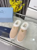 Prada Triangle Logo Shearling-Lined Suede Mule