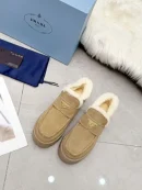 Prada Triangle Logo Shearling Platform Shoes